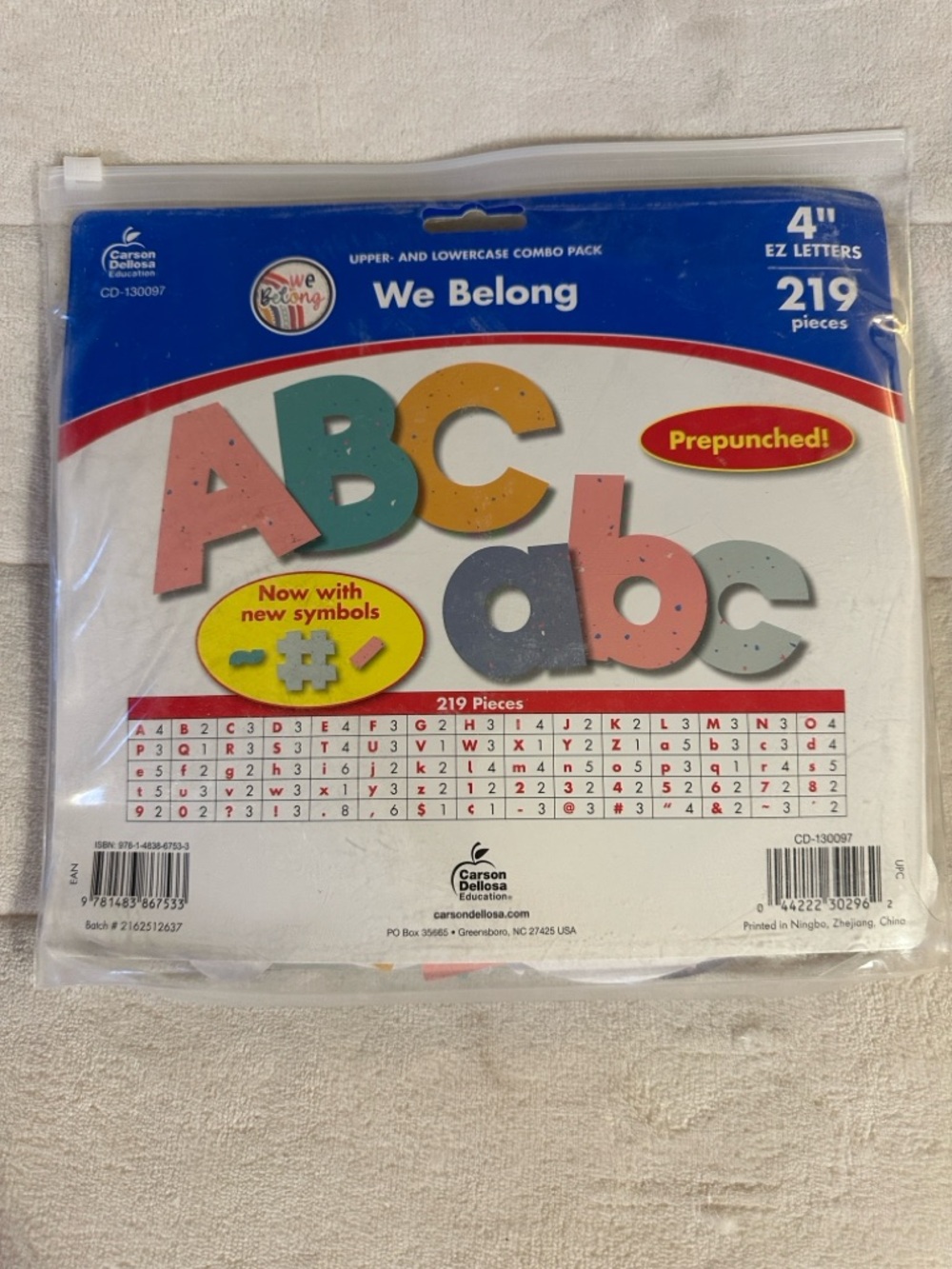 🐸2/$10🐸 we belong 4 inch EZ letters pack multicolour for bulletin boards